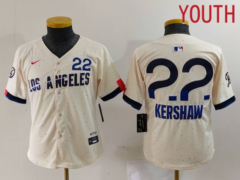 Youth Los Angeles Dodgers #22 Kershaw Cream Fashion Nike Game MLB Jersey style 703->los angeles dodgers->MLB Jersey